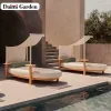 Nordic All Weather Arc-shaped Outdoor Sofa Teak Wood Frame Rope Woven Waterproof Sofa Set for Patio Poolside Modern