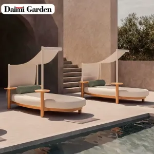 Nordic All Weather Arc-shaped Outdoor Sofa Teak Wood Frame Rope Woven Waterproof Sofa Set for Patio Poolside Modern