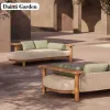 Nordic All Weather Arc-shaped Outdoor Sofa Teak Wood Frame Rope Woven Waterproof Sofa Set for Patio Poolside Modern