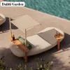 Nordic All Weather Arc-shaped Outdoor Sofa Teak Wood Frame Rope Woven Waterproof Sofa Set for Patio Poolside Modern
