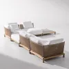 Nordic Contemporary Style Solid Teak Wood Outdoor Sofa Set Modern Garden Waterproof Rope Woven Design Hotel Furniture