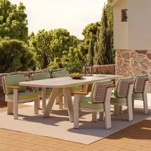 Nordic Modern Durable Teak Wood Outdoor Furniture Garden Sets Hotel Courtyard Villa Leisure Dining Table Chair Combination