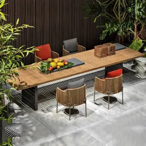 Outdoor Braided Rope Teak Garden Sofa Set Modern Solid Wood Anticorrosive Waterproof Weatherproof Furniture Villa Patio