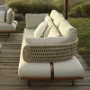 Outdoor Courtyard Waterproof Teak Rattan Sofa Set-Modern Design Eco-Friendly for Hotel Villa Park Use