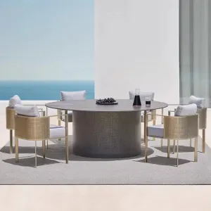 Outdoor Dining Table and Chair Stainless Steel Combination Modern Design Waterproof Garden Courtyard Balcony Leisure Sofa