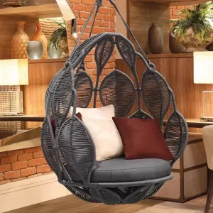 Outdoor Furniture Patio Garden Balcony Swing Chair Hammock Rattan Leaf Basket Swing Hanging Cushion Chair for Balcony Bedroom
