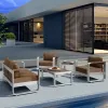 Outdoor Modern Garden Sofa Set for Patio Apartment Courtyard Hotel Villa Use-Wood Furniture Waterproof Eco-Friendly