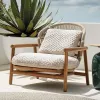 Outdoor Modern Teak Highback Armchair Hotel Solid Wood Sofa Terrace Rope Weaving Lounge Chair Set Outdoor Furniture