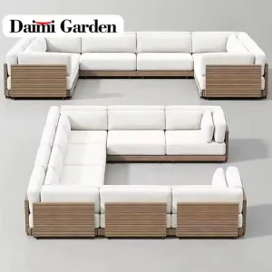 Outdoor Solid Teak Wood Sofa Set Combination Courtyard Garden Leisure Anti-corrosion Furniture All Weather Fabric Hotel