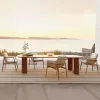 Outdoor Teak Dining Luxury Tables Chairs Solid Wood Modern Combination Courtyard Garden Villa Terrace Rainproof Sunscreen Custom