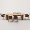 Outdoor Teak Dining Luxury Tables Chairs Solid Wood Modern Combination Courtyard Garden Villa Terrace Rainproof Sunscreen Custom