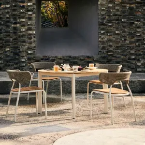 Outdoor Waterproof Rattan Furniture Combination Square Round Metal Table Chair for Villa Courtyard Balcony Garden Park Use