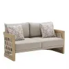 Outdoor Waterproof Sunproof Luxury Sofa Set Patio Garden Terrace Natural Teak Wood Combination of Strapping Ropes and Cushion