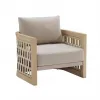 Outdoor Waterproof Sunproof Luxury Sofa Set Patio Garden Terrace Natural Teak Wood Combination of Strapping Ropes and Cushion