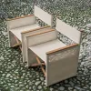 Portable Modern Teak Rocking Stool with Canvas Seat Surface Lightweight Folding Design for Comfortable Outdoor Camping Use