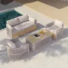 Professional Factory Modern Teak Wood Olifen Rope Woven Weather Resistant Durable Patio Sofa Garden Chair Set Manufacturer Price