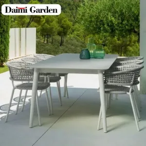 Simple Modern Wood Woven Waterproof Durable Outdoor Dining Table Chair Set Customized Service for Courtyard Villa Hotel