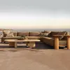 Sleek Portable Teak Modern Outdoor Sofa Set Waterproof Cushions Eco-Friendly Comfortable Design for Hotel Garden Apartment Park