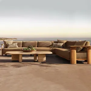 Sleek Portable Teak Modern Outdoor Sofa Set Waterproof Cushions Eco-Friendly Comfortable Design for Hotel Garden Apartment Park