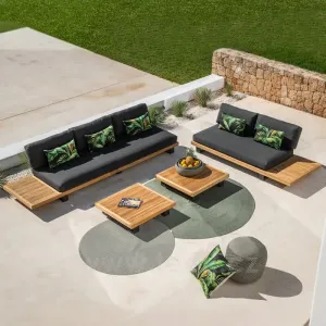 Solid Teak Wood Outdoor Furniture Aluminum Alloy Frame Waterproof Patio Sectional Seat Cushions Sofa Set for Hotel Apartment Use