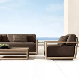 Solid Teak Wood Outdoor Garden Furniture Simple Design Woven Sofa Set with Comfortable Cushion Home Hotel Villas Park