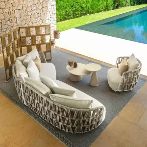 Villa Courtyard Patio Outdoor Furniture Sofa Rope Weaving Luxury Modern Garden Furniture Set Hotel Park Apartment Waterproof