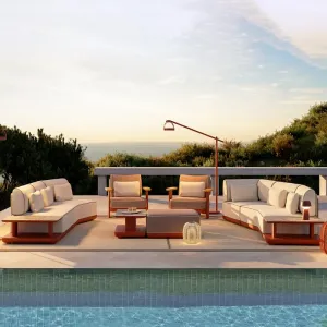 Waterproof Durable Eco-Friendly Modern Design Luxury Wood Garden Sofa Set for Hotel Courtyard Outdoor Use