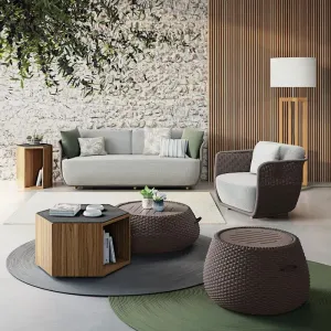 Wide Braided Woven Rattan Backyard Terrace Courtyard Apartment Waterproof Cushion Rope Furniture Garden Sofa Chair Set
