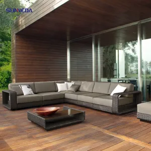 Aluminum Rattan Wicker Terrace Furniture Patio Garden Sets Coffee Table Outdoor Sofas Balcony Backyard Outside Seating Group