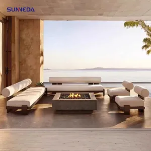 Anti corrosion wood with cushion Courtyard Outdoor Balcony Teak Sofa Combination Garden Outdoor Homestay Outdoor Furniture