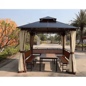 Backyard Patio Outdoor Metal Waterproof Canopy Pavilion Hard Top Garden Gazebo