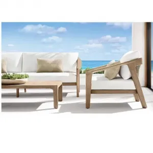 Concise Teak Wood Rattan Table and Chair Set Durable Waterproof Stackable Outdoor Dining Furniture