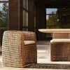Contemporary Handwoven Outdoor Dining Chair and Rattan Armchair with Marble Table for Restaurant Hotel