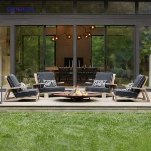 Creative Modern Backyard Relaxation Anti-corrosion Wood Villa Furniture Set Garden Outdoor Waterproof Teak Sofa