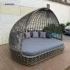 Custom Bed Day Rattan Outdoor Patio Furniture Wicker Chaise Lounge Comfortable Sun Beach Lounger Round With Canopy Sunbed