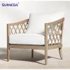 Garden Luxury Teak Furniture Sofa Set Sloped Arms Tapered Legs Solid Wood Teak Sofa Outdoor