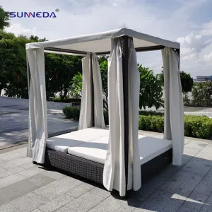 Garden Pool Furniture Square Aluminium Lounge Luxury Swimming Pool Beach Bed Chair Sling Chaise Loungers