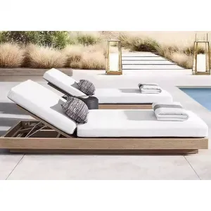 Outdoor Rattan Lounge Chair Balcony Pool Bed Portable Metal Recliner Aluminum Patio lounge