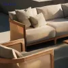outdoor teak rattan woven sofa garden anti-corrosion and sun protection outdoor sofa