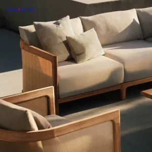 outdoor teak rattan woven sofa garden anti-corrosion and sun protection outdoor sofa