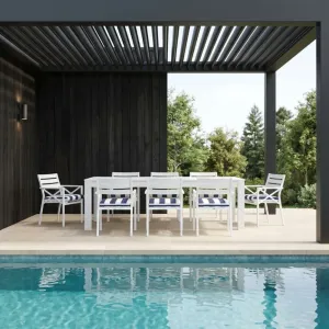 Luxury Teak Wood Grain Aluminium Outdoor Lounge Furniture Set Coffee Table 311 Patio Sofa for Villa Poolside