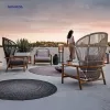 Metal Frame teak wood Adjacent Leisure Garden Furniture Villa Corner Outdoor Patio Rope Sofa Set