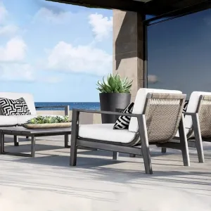 Modern Aluminum Rattan Stackable Waterproof Outdoor Dining Table and Chair Set