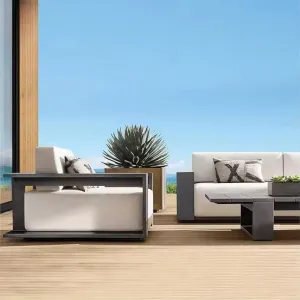 Modern Contemporary Outdoor Aluminum Alloy Sofa Set Waterproof Cushions Durable Eco-Friendly Rust-Proof Washable Backyard Garden