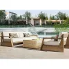 Modern Design Courtyard Garden Outdoor Furniture Teak Wood Fabric Eco-Friendly Waterproof Rust-Proof Sofa Set Quick-Dry Cushions