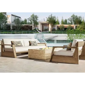 Modern Design Courtyard Garden Outdoor Furniture Teak Wood Fabric Eco-Friendly Waterproof Rust-Proof Sofa Set Quick-Dry Cushions