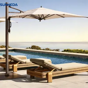 Modern Durable Outdoor Adjustable Chaise Lounge Set with Teak Hand Braided Rope Back Premium for Courtyard Hotel VillaPool Use