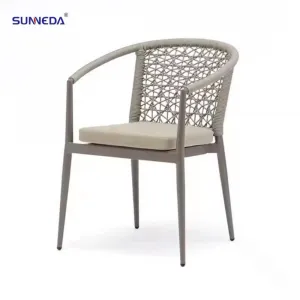 Modern Garden Rattan Braided Rope Restaurant Aluminum Outdoor Furniture Dining Set With Waterproof Cushion