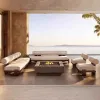 Modern Natural Teak Wood Fabric Outdoor Sofa Set Waterproof Rust-Proof Eco-Friendly Durable for Pool Balcony Garden