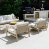 Modern Outdoor Garden Teak Wood Fabric Sofa Set Waterproof Quick-Dry Cushions-Durable Rust Proof Eco-Friendly Courtyard Patio
